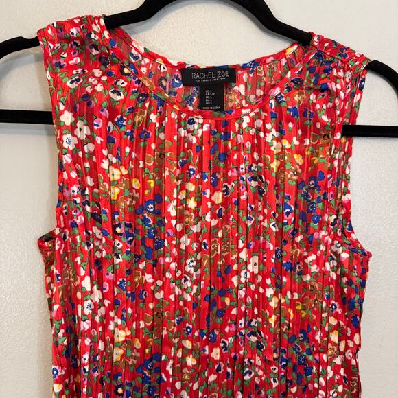 Rachel Zoe Sleeveless Top Womens S Red Floral Tank Pleated Blouse Boho Casual - Picture 3 of 6
